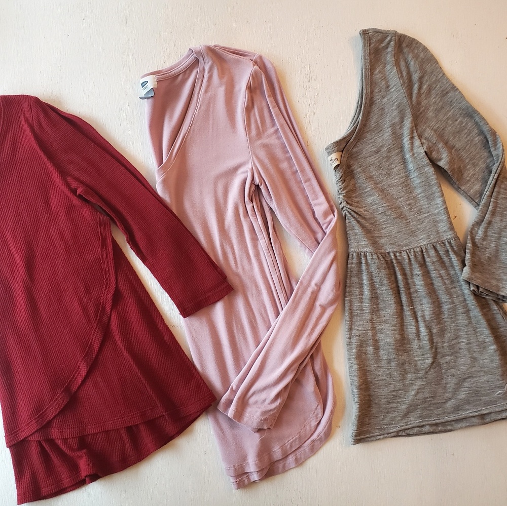 3  flowy long sleeve tees peplum swing waffle tee